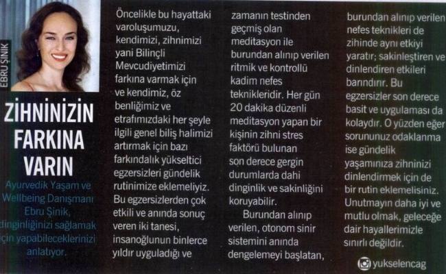 Cosmopolitan Ebru Şinik Meditasyon Yazısı 2017