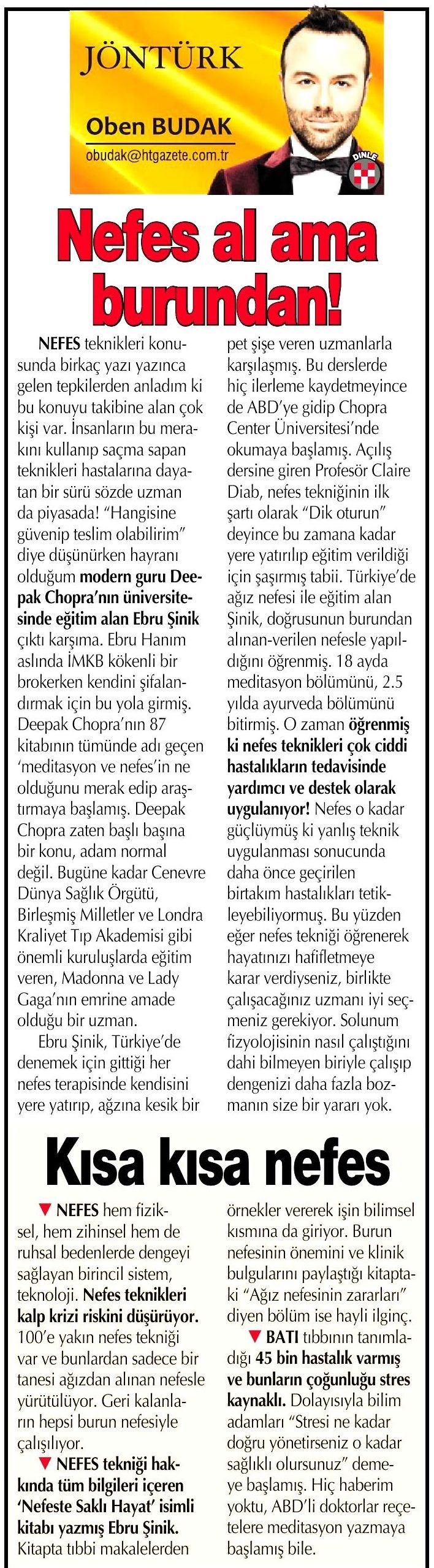 Oben Budak Habertürk Meditasyon Yazısı