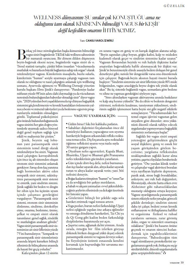 Vogue Turkey Ebru Şinik Vagus Nerve Interview Page Layout